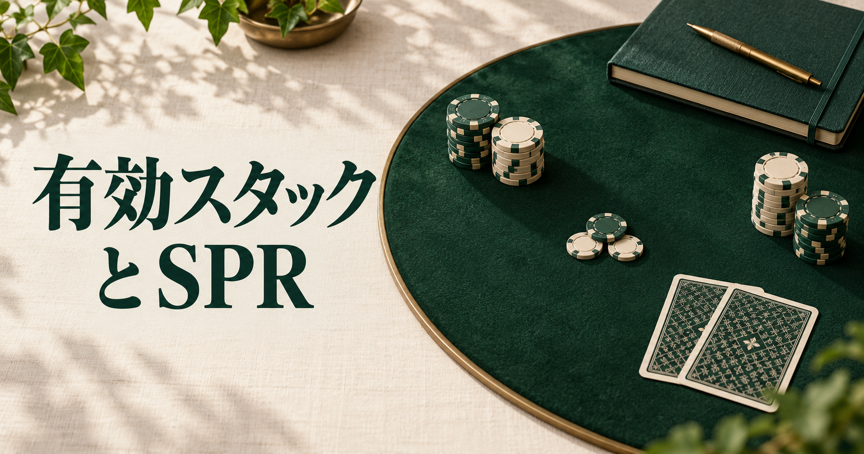 有効スタックとSPR。残りチップと中央のポットを考えるための、チップとノートのイメージ。